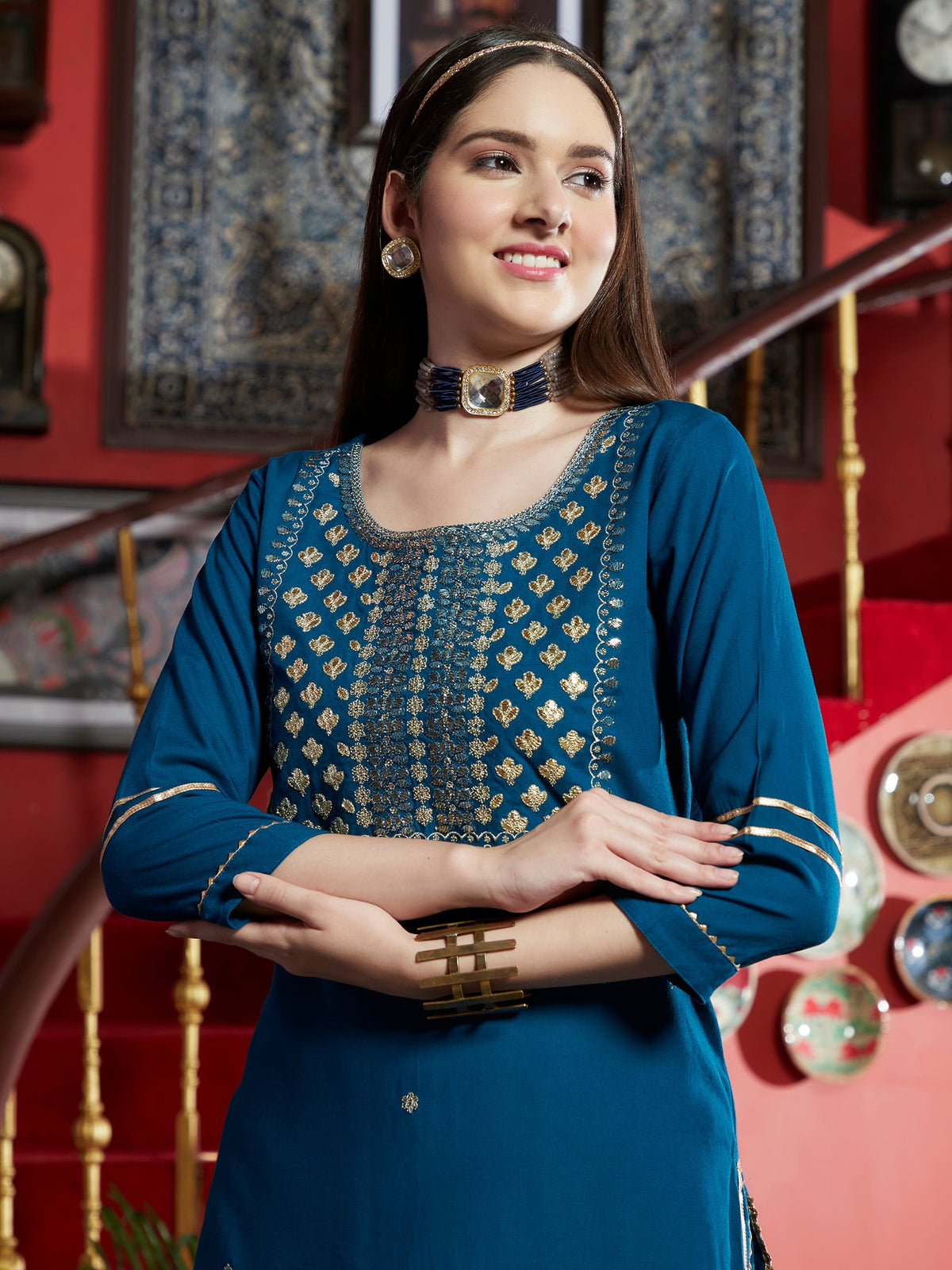 Azure Grace Blue Embroidered Rayon Kurta Pant with Dupatta Set  Ethnic Wear for Women