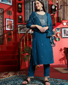 Azure Grace Blue Embroidered Rayon Kurta Pant with Dupatta Set  Ethnic Wear for Women