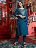 Azure Grace Blue Embroidered Rayon Kurta Pant with Dupatta Set  Ethnic Wear for Women