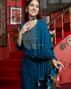 Azure Grace Blue Embroidered Rayon Kurta Pant with Dupatta Set  Ethnic Wear for Women