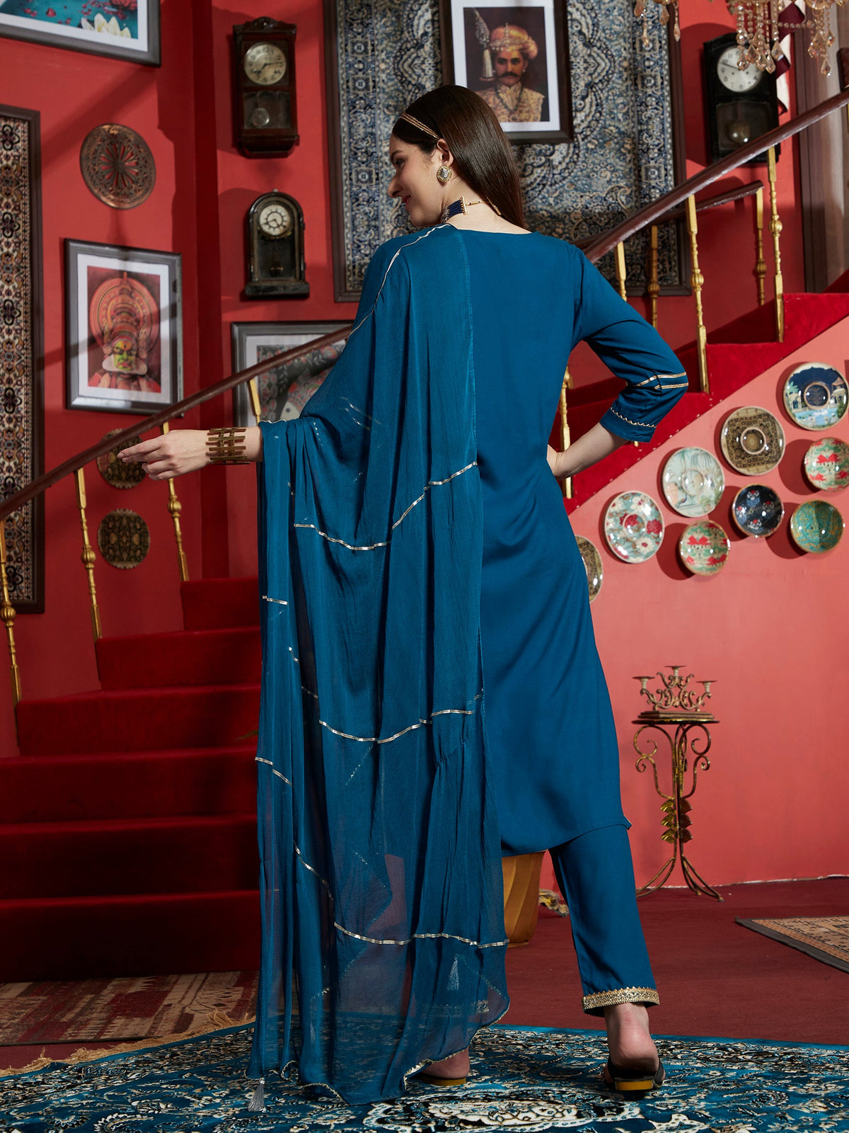 Azure Grace Blue Embroidered Rayon Kurta Pant with Dupatta Set  Ethnic Wear for Women