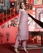 Lavender Whisper  Silk Blend Kurta Pant with Dupatta Set