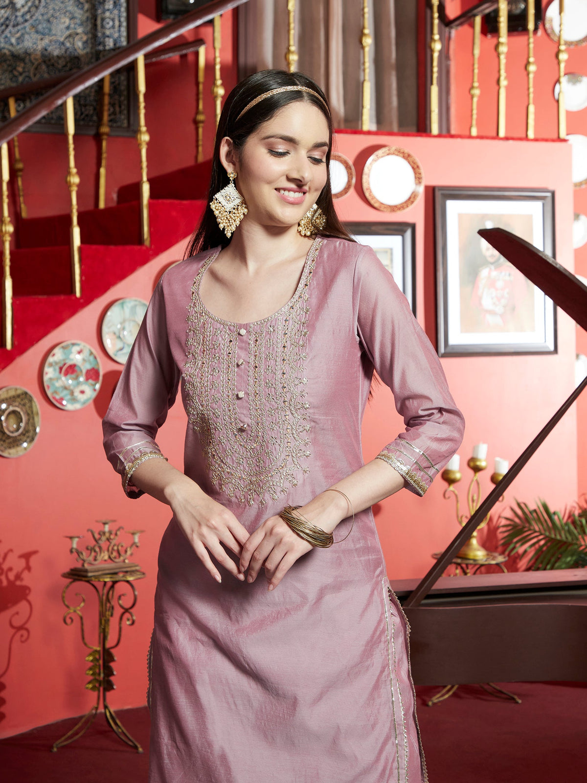Lavender Whisper  Silk Blend Kurta Pant with Dupatta Set
