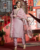 Lavender Whisper  Silk Blend Kurta Pant with Dupatta Set