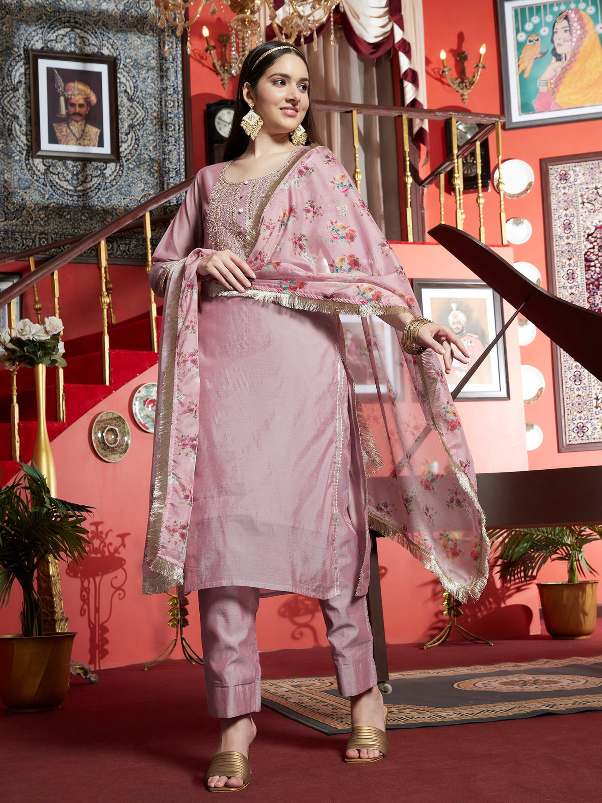 Lavender Whisper  Silk Blend Kurta Pant with Dupatta Set