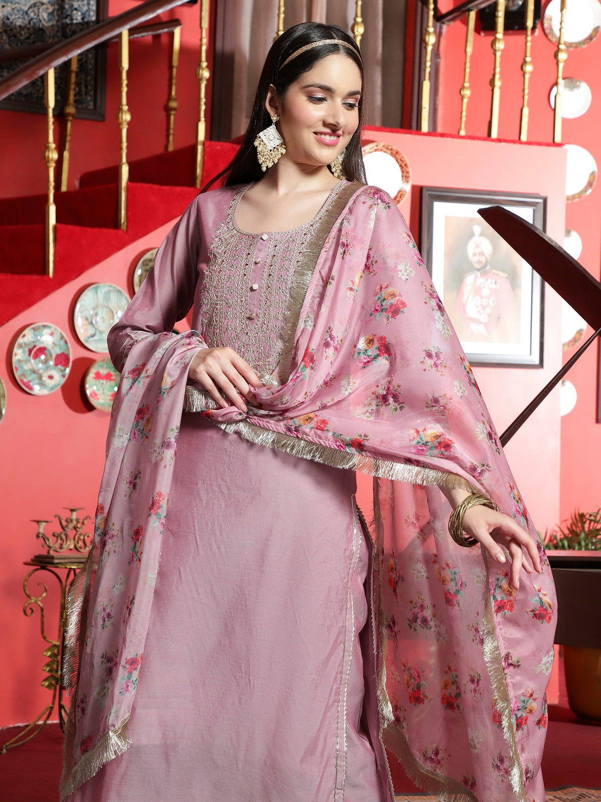 Lavender Whisper  Silk Blend Kurta Pant with Dupatta Set