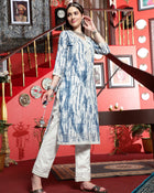 Serene Bloom White & Blue Cotton Printed Kurta Pant with Dupatta Set Ethnic Wear for Women