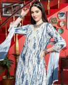 Serene Bloom White & Blue Cotton Printed Kurta Pant with Dupatta Set Ethnic Wear for Women
