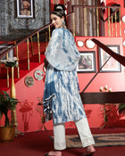 Serene Bloom White & Blue Cotton Printed Kurta Pant with Dupatta Set Ethnic Wear for Women