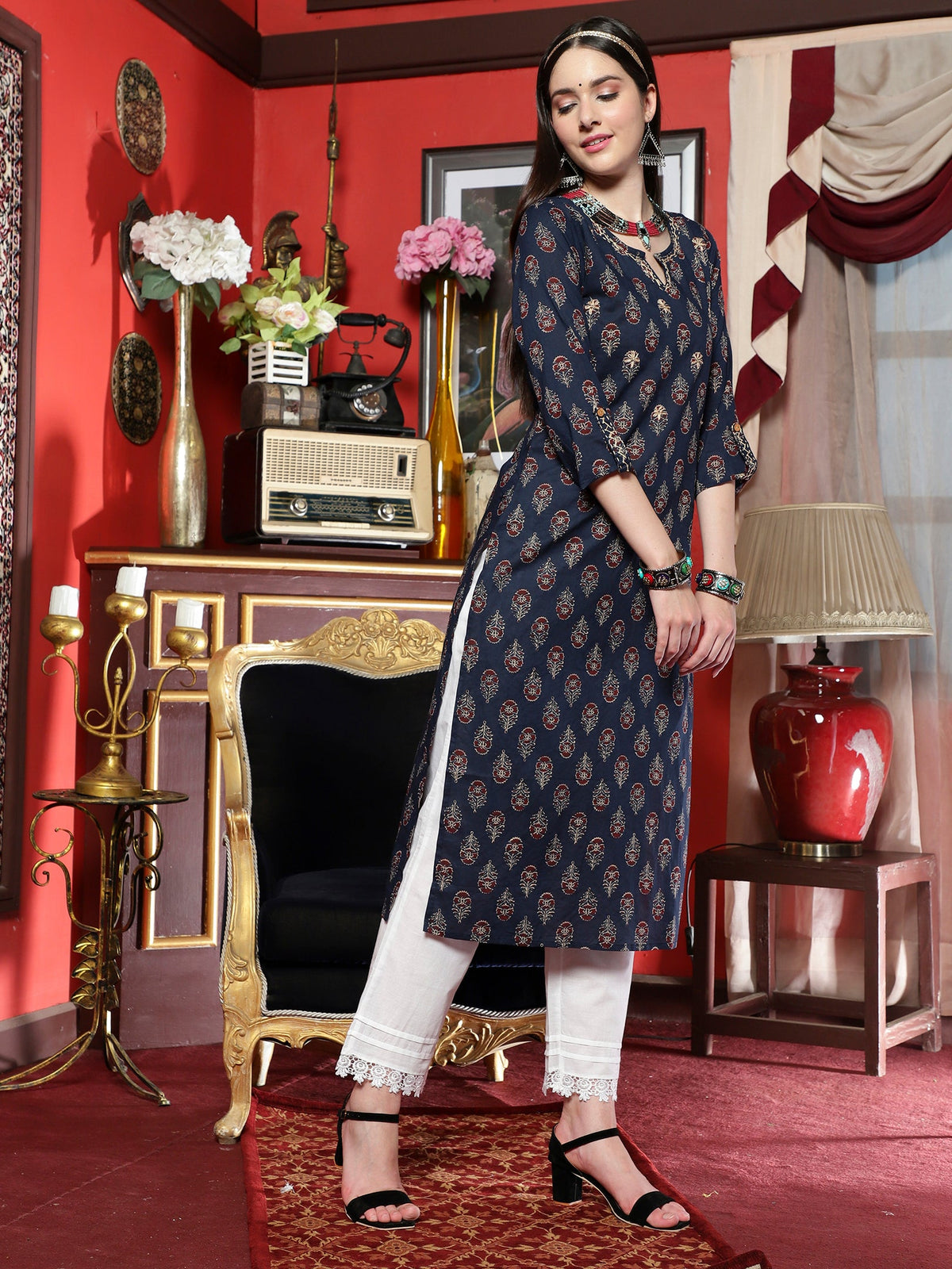 Twilight Bloom Printed Cotton Kurta