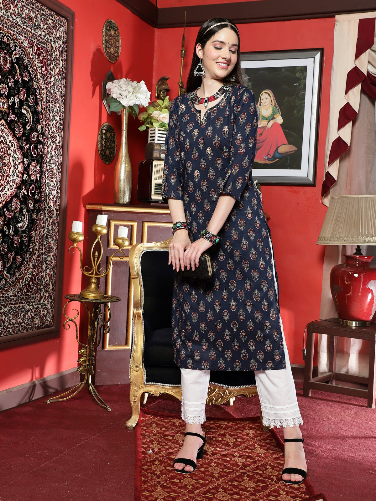 Twilight Bloom Printed Cotton Kurta