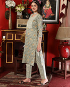 Ivory Dune Cotton Printed Kurta Pant Dupatta Set