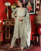 Ivory Dune Cotton Printed Kurta Pant Dupatta Set