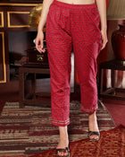 Maroon Cotton Printed Anarkali Kurta Pant with Dupatta Set Ethnic Wear for Women