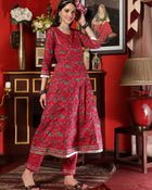 Maroon Cotton Printed Anarkali Kurta Pant with Dupatta Set Ethnic Wear for Women