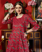 Maroon Cotton Printed Anarkali Kurta Pant with Dupatta Set Ethnic Wear for Women