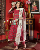 Maroon Cotton Printed Anarkali Kurta Pant with Dupatta Set Ethnic Wear for Women