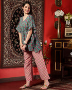 Pacific Petal Blue Floral Printed Cotton Co-ord Set for Women Breezy Everyday Elegance