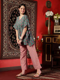 Pacific Petal Blue Floral Printed Cotton Co-ord Set for Women Breezy Everyday Elegance