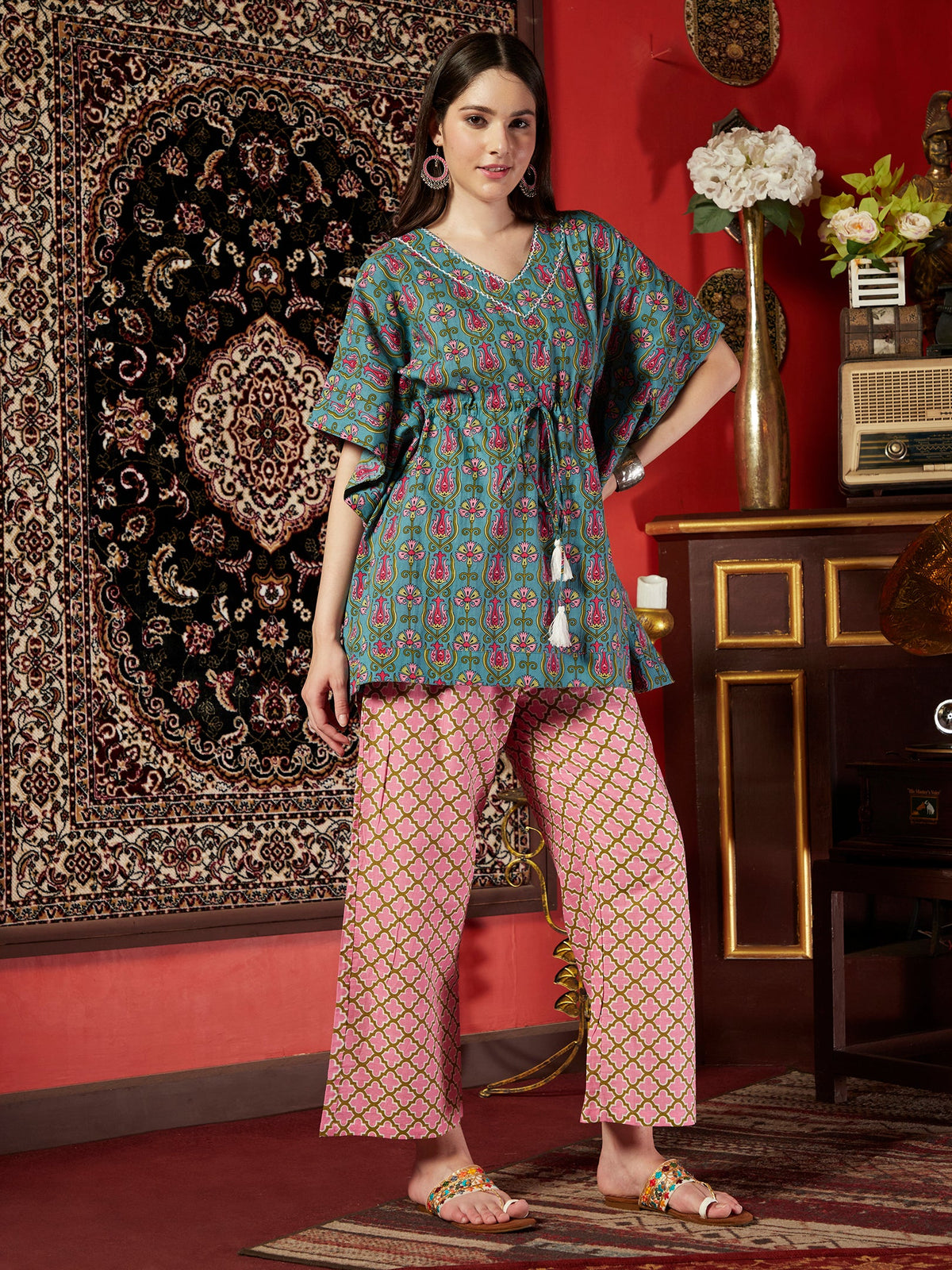 Pacific Petal Blue Floral Printed Cotton Co-ord Set for Women Breezy Everyday Elegance