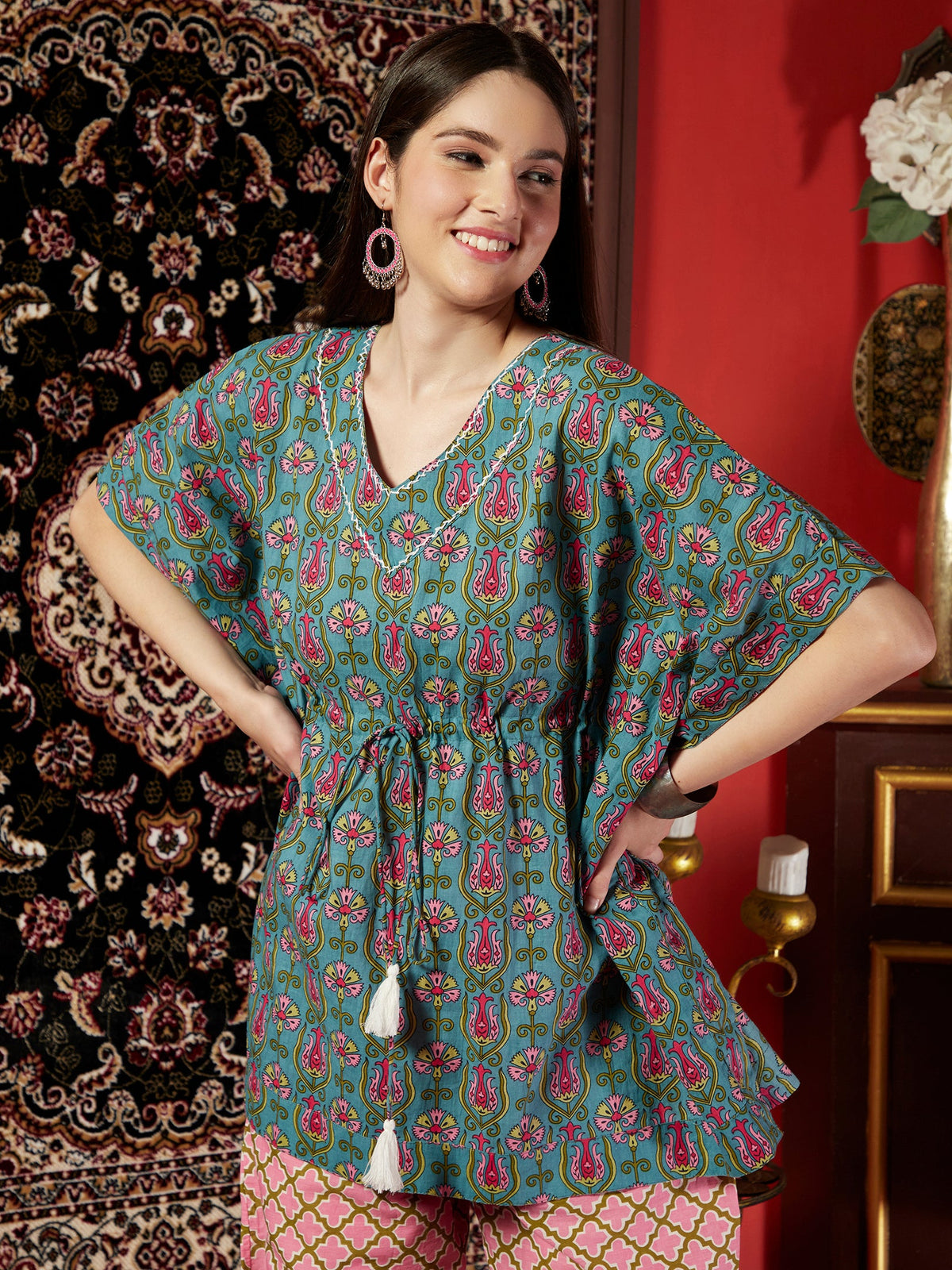 Pacific Petal Blue Floral Printed Cotton Co-ord Set for Women Breezy Everyday Elegance
