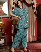 Breezy Oisse Turquoise Cotton Co-ord Set for Women Ocean Inspired Everyday Elegance