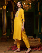 Sunlit Grace Cotton Kurta Pant with Dupatta Set Solid Embroidery Work Ethnic Wear for Women