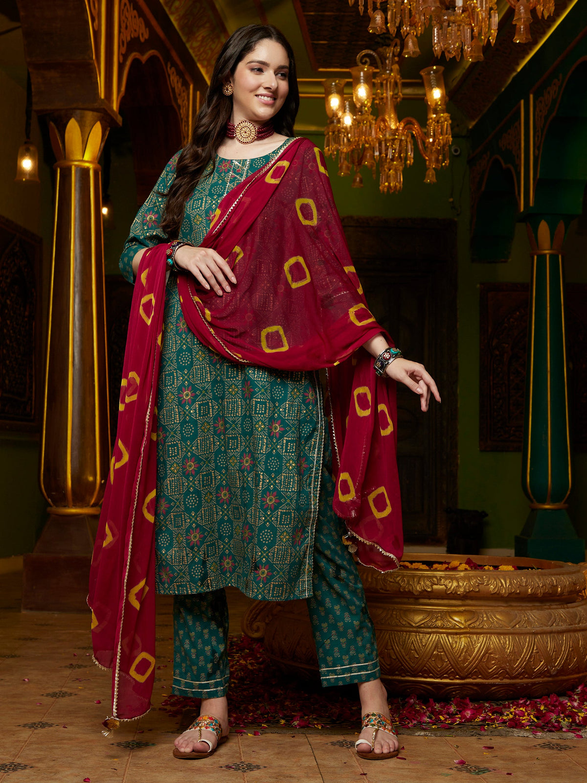 Leafsong Grace Floral Printed Kurta Pant with Dupatta Set