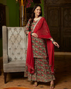 Emerald Aura Green Kurta Sharara with Dupatta Set Festive Ethnic Wear for Women