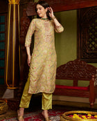Mystic Yellow Floral Printed Kurta Pant with Dupatta Set Ethnic Wear for Women
