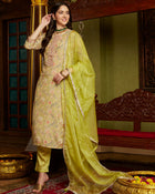 Mystic Yellow Floral Printed Kurta Pant with Dupatta Set Ethnic Wear for Women