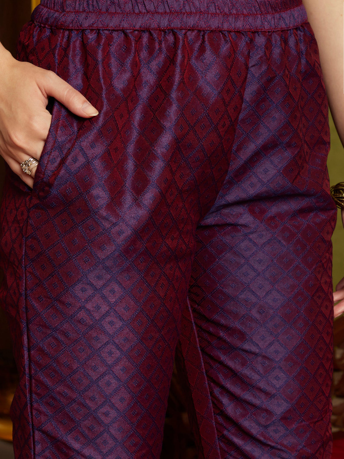 Majestic Mauve Silk Blend Kurta Pant With Dupatta Set