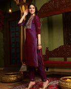 Majestic Mauve Silk Blend Kurta Pant With Dupatta Set