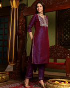 Majestic Mauve Silk Blend Kurta Pant With Dupatta Set