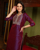Majestic Mauve Silk Blend Kurta Pant With Dupatta Set