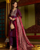 Majestic Mauve Silk Blend Kurta Pant With Dupatta Set