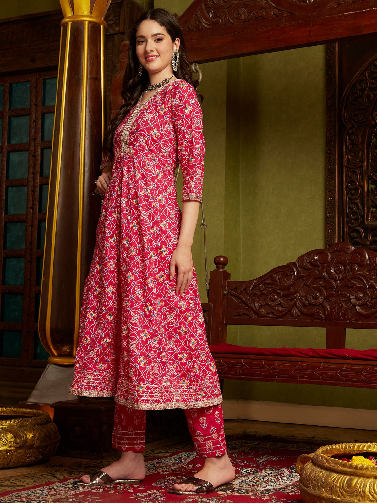 Rangreza  Bandhej Printed Kurta Pant Dupatta Set