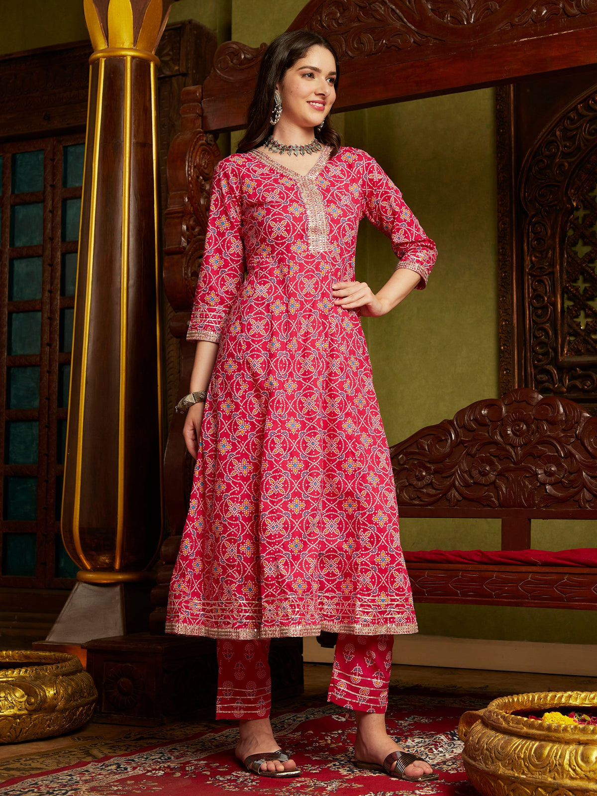 Rangreza  Bandhej Printed Kurta Pant Dupatta Set