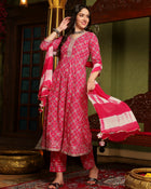 Rangreza  Bandhej Printed Kurta Pant Dupatta Set