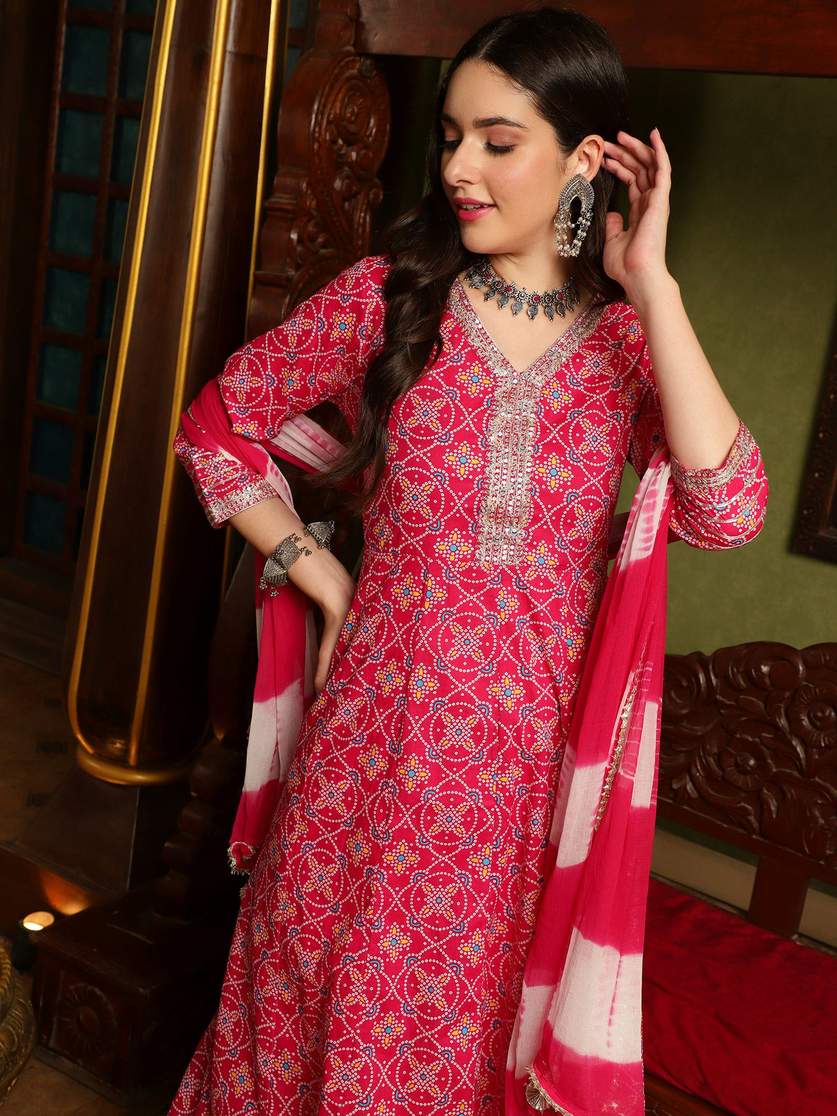 Rangreza  Bandhej Printed Kurta Pant Dupatta Set