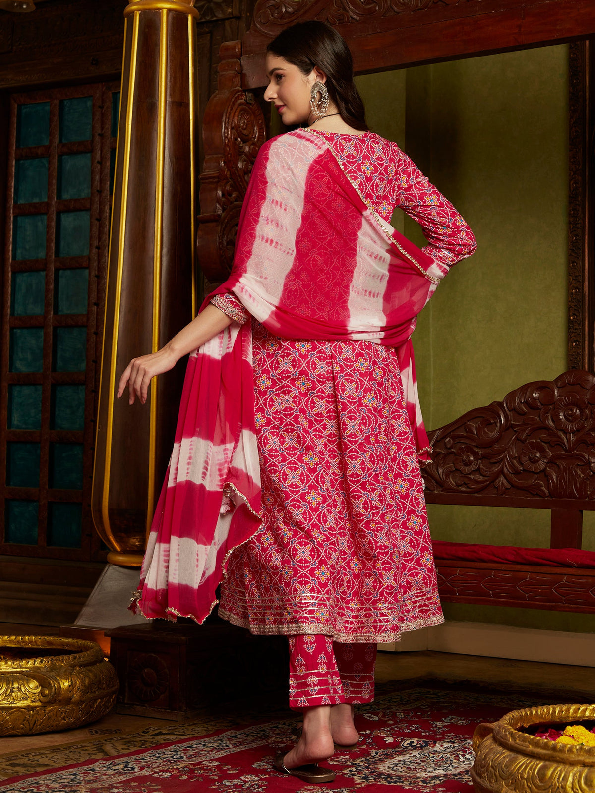 Rangreza  Bandhej Printed Kurta Pant Dupatta Set
