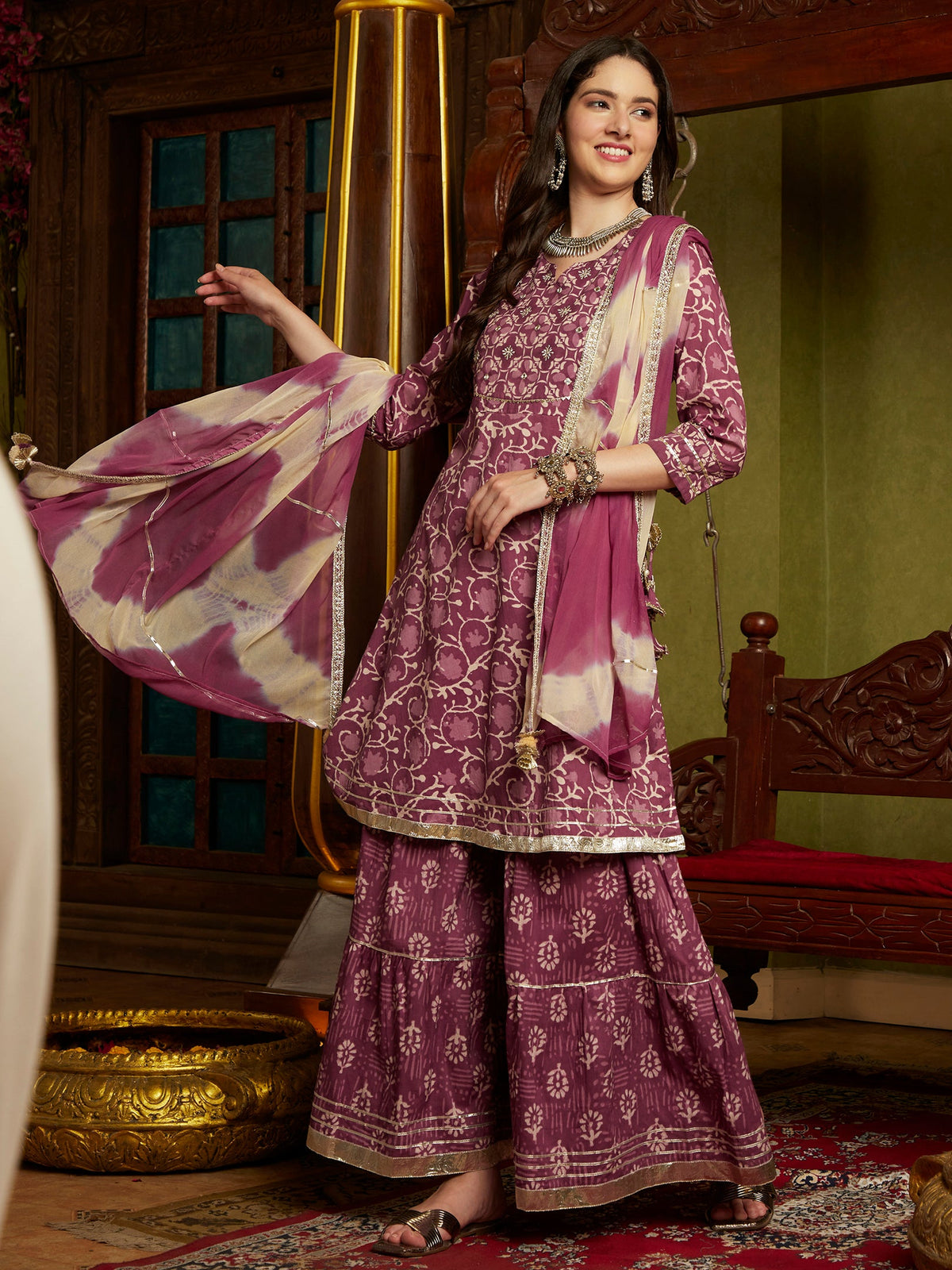 Royal Orchid Purple Kurta Sharara with Dupatta Set