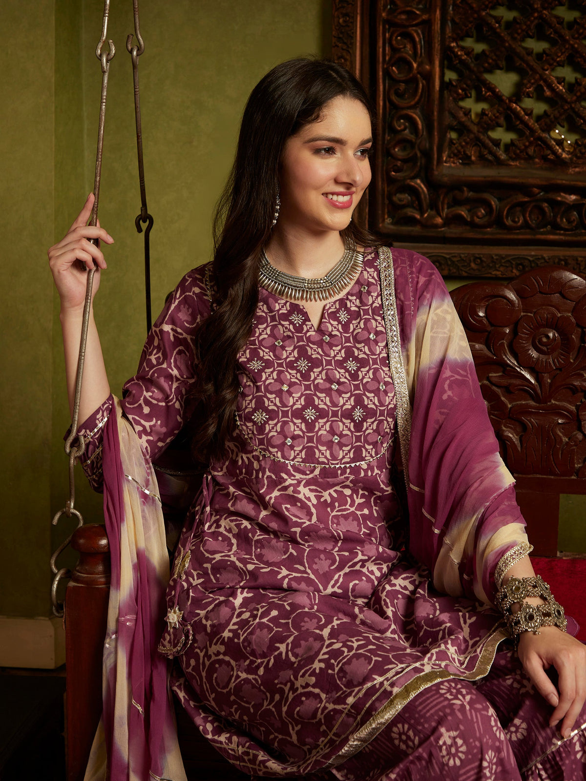 Royal Orchid Purple Kurta Sharara with Dupatta Set