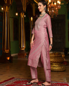 Coral Mistn Silk Blend Kurta Pant with Dupatta Set