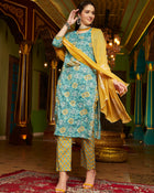 Whispering Meadows Printed Kurta Pant Dupatta Set