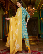Whispering Meadows Printed Kurta Pant Dupatta Set