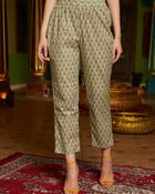 Sage Symphony  Green Cotton Printed Kurta Pant Dupatta Set
