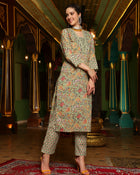 Sage Symphony  Green Cotton Printed Kurta Pant Dupatta Set