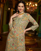 Sage Symphony  Green Cotton Printed Kurta Pant Dupatta Set