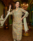 Sage Symphony  Green Cotton Printed Kurta Pant Dupatta Set
